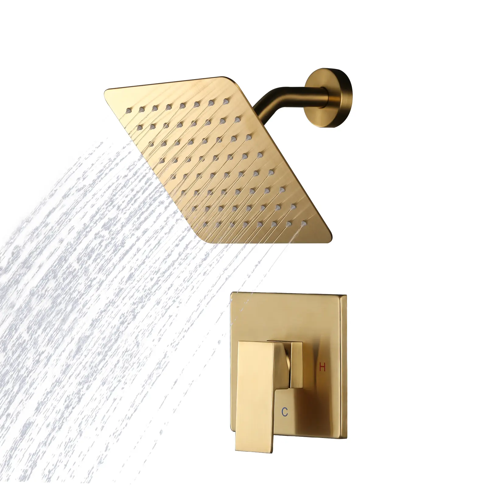 WOWOW Single Handle Rain Shower Faucet 1.8 GPM with Adjustable Heads Pressure Balance in Gold/Black/Nickel/ORB/Chrome, Pressure Showerhead, Water Saving Showerhead