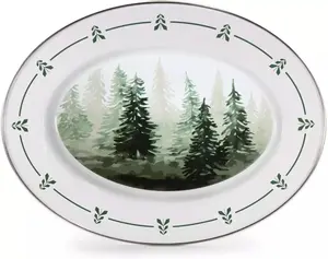 Golden Rabbit Enamelware - 12 x 16 Oval Platter (Forest Glen)