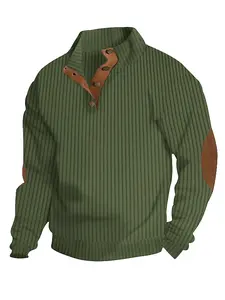 Men's plain stripe jacquard fashion hoodie, street leisure comfortable button long sleeve knitted sweater, essential for autumn and winter seasons, daily wear top.