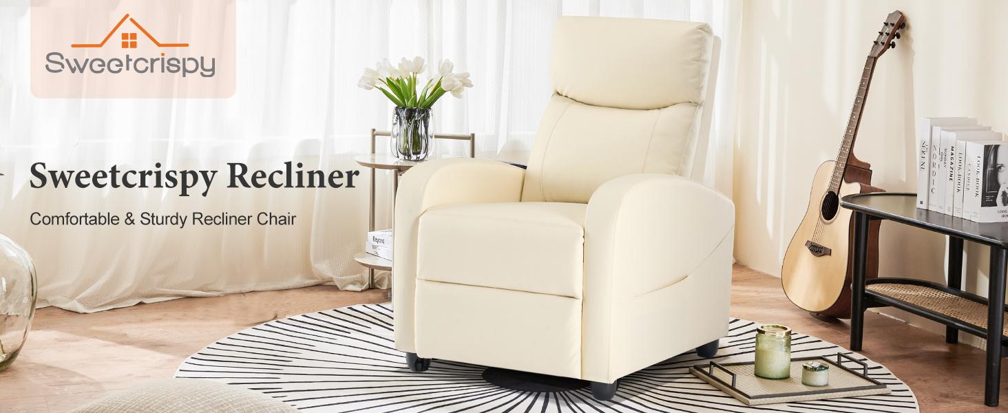 Massage Recliner Chair for Living Room, PU Leather Single Sofa with Lumbar Vibration Massage, Adjustable 90°-160° Ergonomic Home Theater Recliner with Side Pocket, 275 LBS Capacity