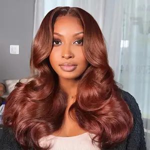 OQ HAIR Reddish Brown Layered Cut Body Wave Wear Go Wig 7x5 Pre-Everything Glueless Human Hair Wigs Butterfly Face-Framing Pre-Colored Hair Wigs for Beginner Friendly