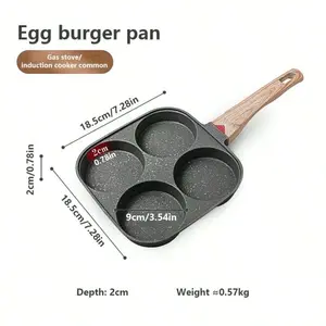 Brodark 1 Pc Egg Frying Pan, Nonstick Egg Frying Pan, Egg Burger Maker Pan, 3/4 Holes DividedGrill Frying Pan, Non Stick Omelet Pan, Cooking Pan For Breakfast, Egg, Bacon AndBurgers