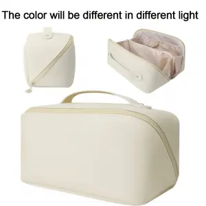 Large Capacity Expandable Travel Toiletry Bag Pink Faux Leather Valentine'S Day Gift For Women Cosmetic Organizer With Zippered Compartments For Makeup Accessories Gym Business Trips