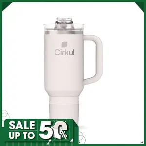 Cirkul 40oz All-Day StrawSip Double-Wall Insulated Stainless Steel Tumbler with Handle, Cherry Blossom (Light Pink)