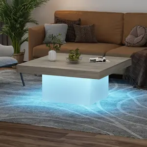 Garvee Square Coffee Table with 16-Color LED Lights and Plug-in Feature, 35-inch Modern Living Room Cocktail Table Ideal for Home Office, Apartment, and Reading Room