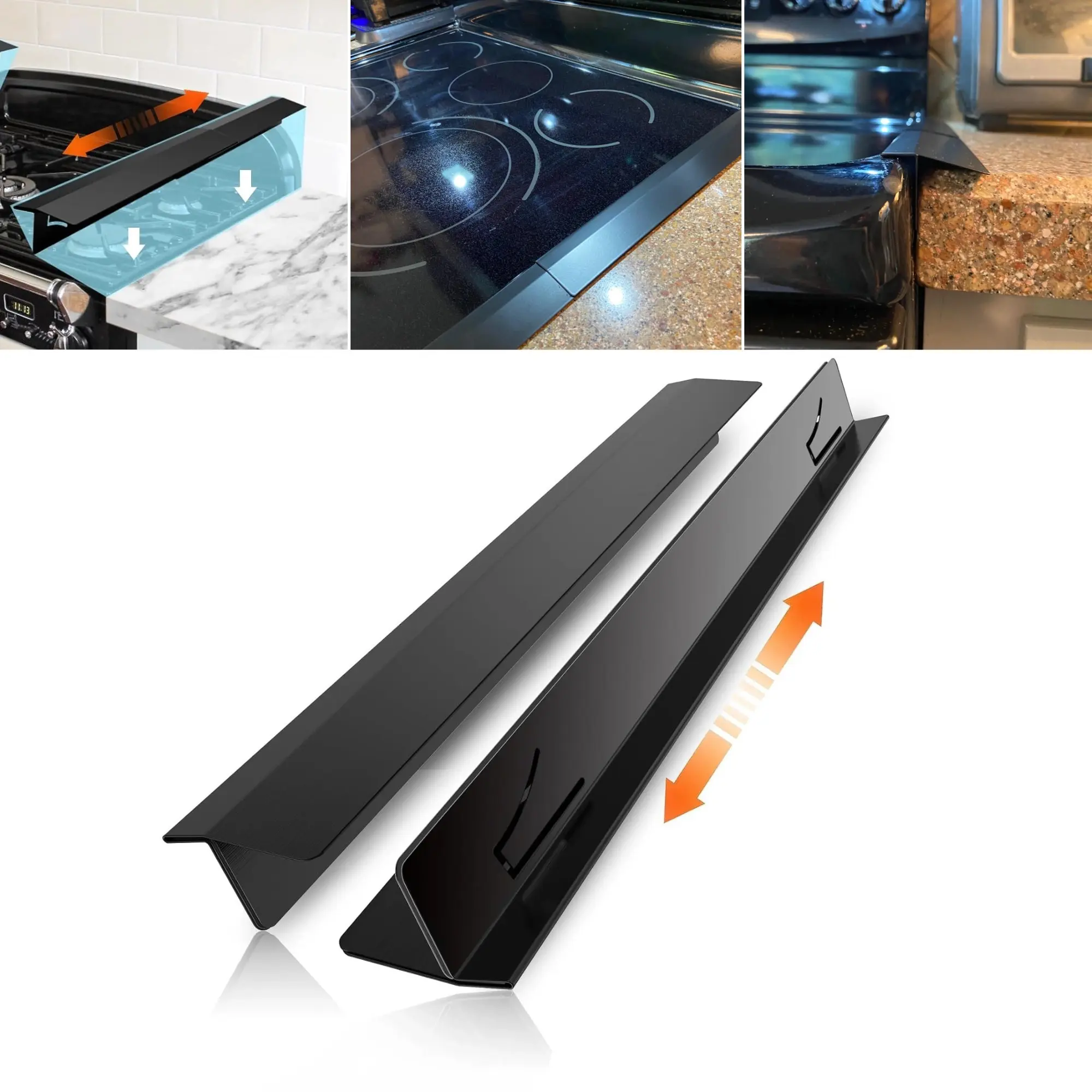 Adjustable Stainless Steel Stove Gap Covers (2 Pack) - Stove Gap Filler, Range Trim Kit, Heat Resistant Stainless Steel Oven Side Filler & Cooktop Trim Kit (13.8"-27.5"), Easy-Clean & Oil-Resistant