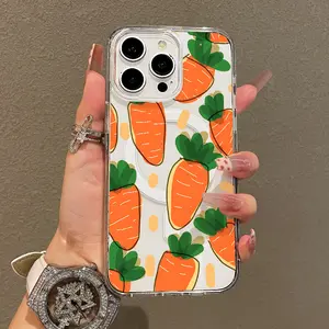 Trendy Magnetic Case for iPhone11/12/13/14/15/16/17/promax, Cartoon Carrot Doodle Ultra Slim, MagSafe Support, Shockproof | Playful & Fun Style