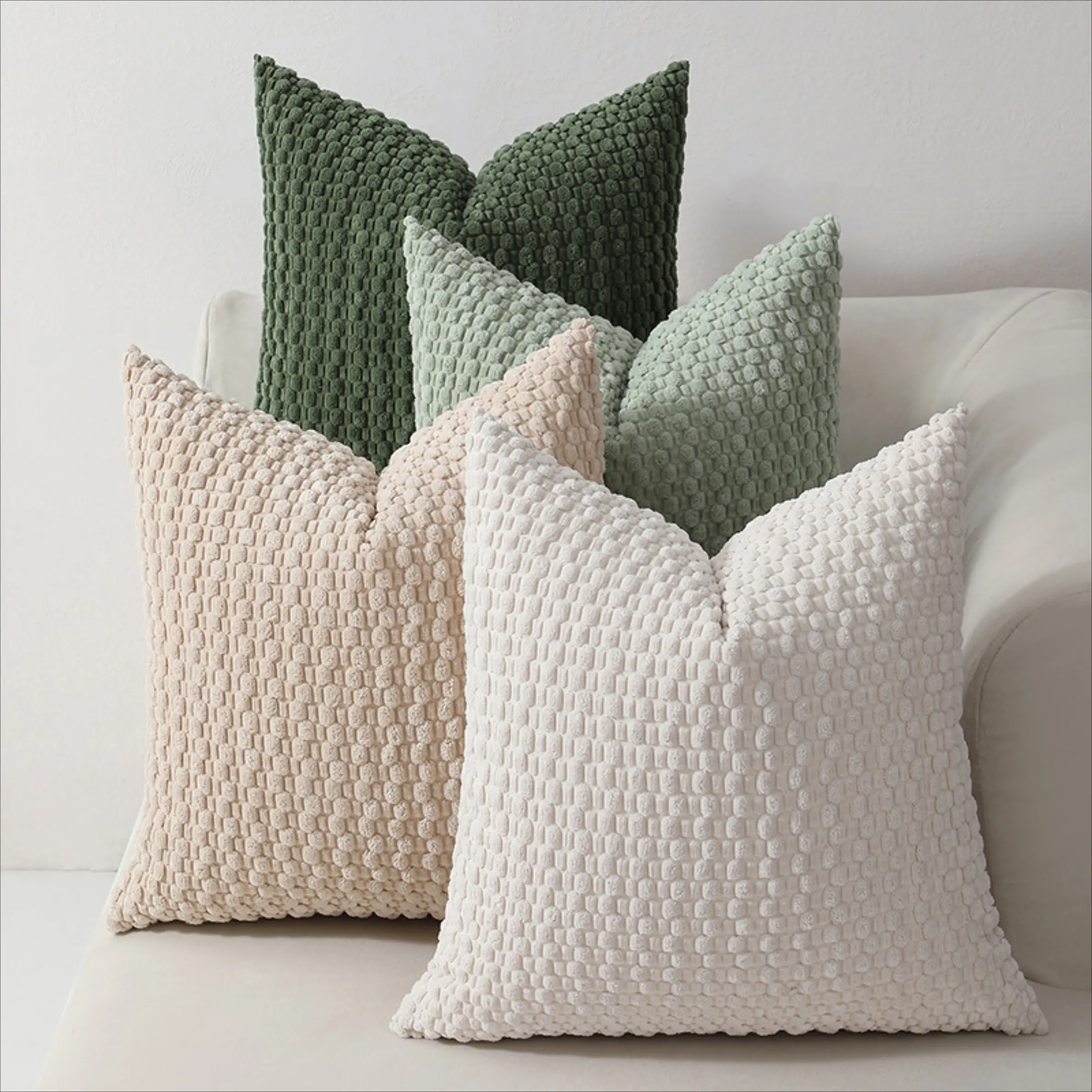 Set of 4 Velvet Cushion Covers, Soft Boho Striped Pillows for Sofa Living Room Bed, Modern Farmhouse Home Decor for Spring Winter, Cushion Slipcovers