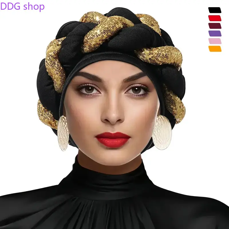 Women’s Ethnic‑Inspired Twisted Sequin Color‑Block Head Wrap, Fashion Thick Braid Cross‑Design Headband Hat, Soft Decorative Versatile Hair Accessory, Ideal for Daily Styling, Party Events, Vacation Outfits and Boho‑Chic Occasions