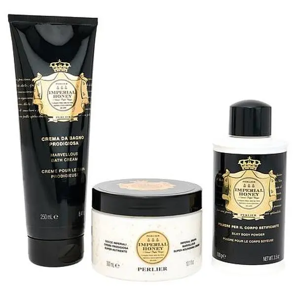 Perlier Imperial Honey Shower Cream, Body Cream & Talc Powder 3pc Set