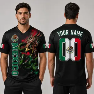 (Custom in Description) Mexico 2026 Soccer Fan Men’s Jersey, Black Aztec Eagle Graphic Football Shirt, Custom Name & Number, Game Day Mexican Pride Tee, Gift for Him