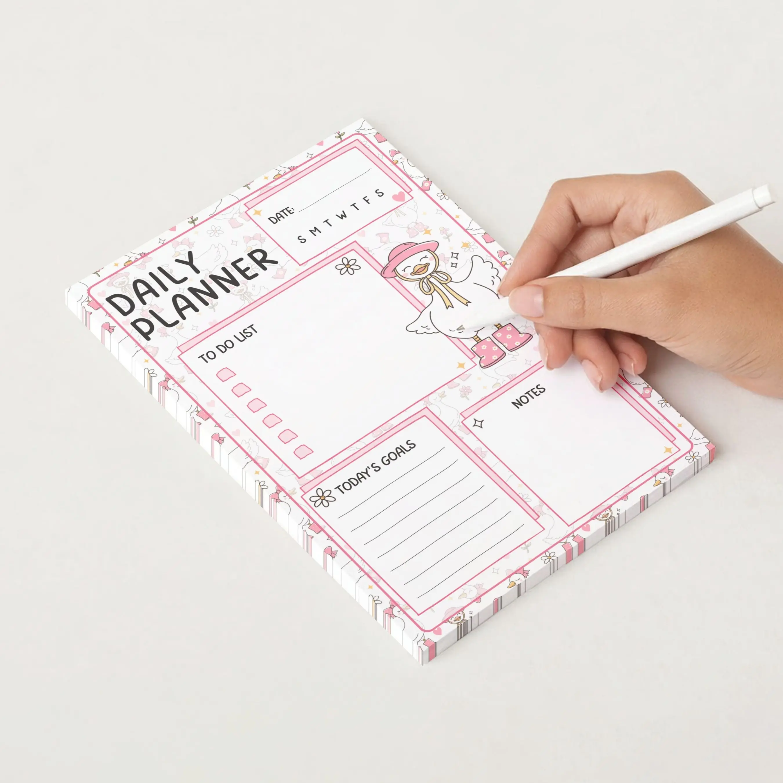 Daily Planner Notepad, 50 Sheets, Not Sticky 5 in x 8 in, Goose Aesthetic Pad