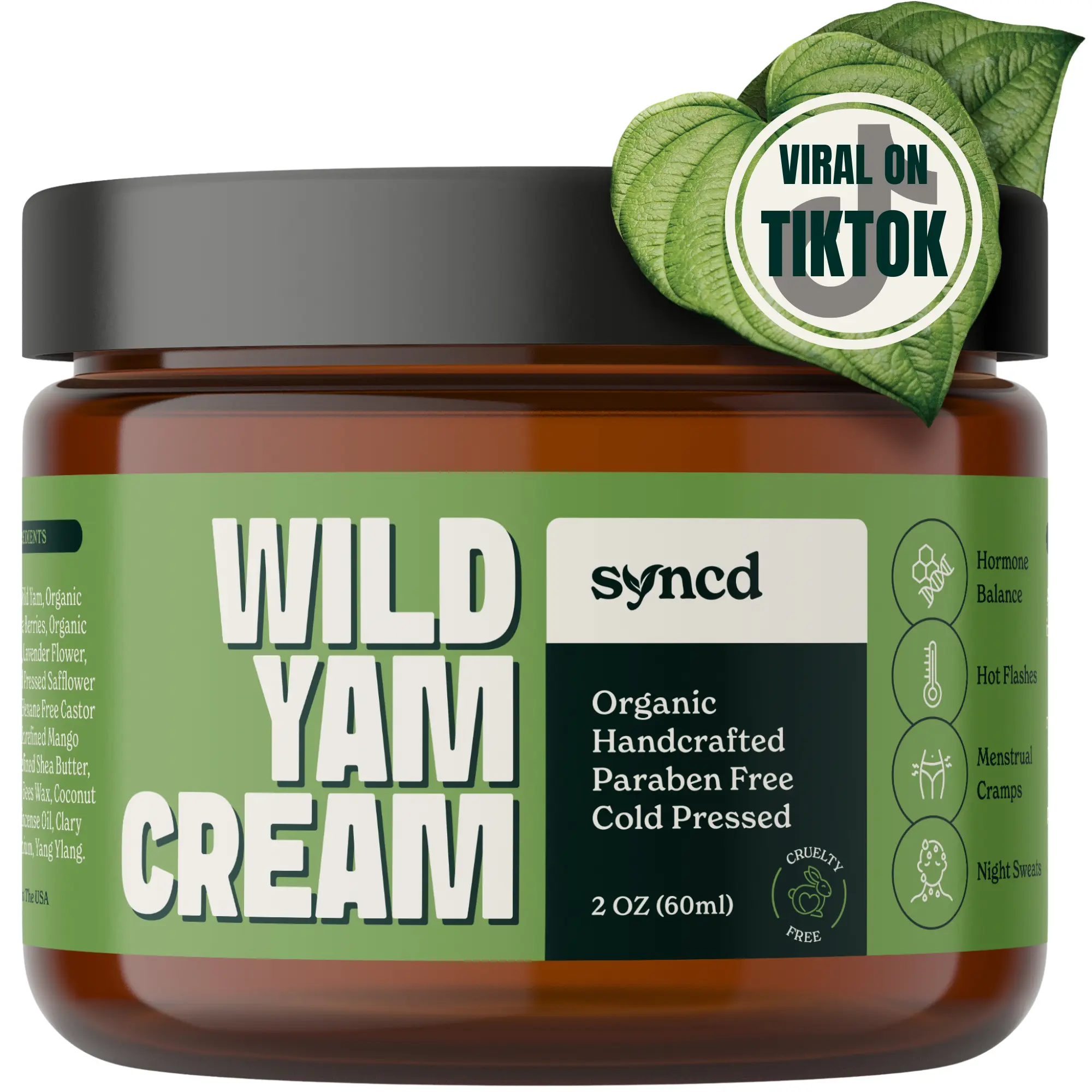Syncd Wild Yam Cream for Hormone Balance Organic Menopause Relief, Hot Flashes, and Night Sweats - Hand Crafted Enriched Vitex Berry-Infused Perimenopause Comfort Cream Paraben Free, Non-GMO, Made in USA