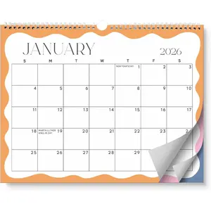 S&O Modern Wavy Wall Calendar from January 2026-June 2027 - Tear-Off Monthly Calendar - 18 Month Academic Wall Planner - Hanging Organizer to Track Anniversaries & Appointments - 13.5"x10.5”in