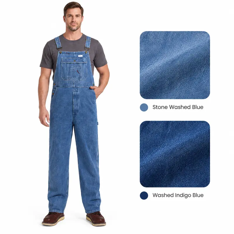 HISEA Men's Plain Denim Overalls - Relaxed Fit Menswear, Adjustable Straps, Button-Enhanced, Full-Length Boots-Fit Legs, Multi-Tool & Boot Pockets, Triple-Stitch, Abrasion-Resistant Year-Round Carpenter Workwear for Farming, Construction