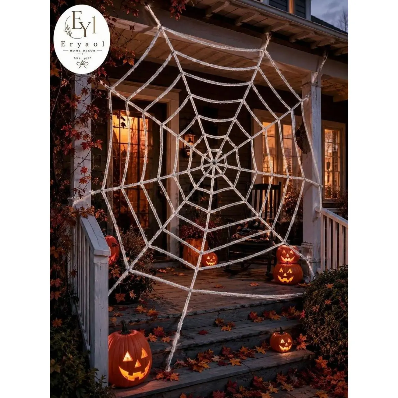 1Pc Giant Halloween Plush Spider Web, Stretchable Fake Cobweb For Outdoor Yard & Front Porch Decor, Spooky Haunted House Wall Hanging Decoration