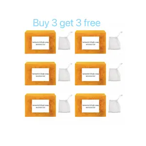 （Buy 3 get 3 free） Lemon Turmeric KojicAcid Soap, Natural Organic Turmeric Face and Body Wash Soap Bar, Deep Clean,with Soap Saver Bags