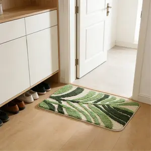 1PC Tropical Greenery Non-Slip Floor Mat Flocked Rectangular Absorbent Soft Comfortable Microfiber Rug 20x31in Ideal for Home Decor Bedrooms Kitchens Bathrooms Indoor Outdoor Use carpet Pattern-Superfine fiber flocking material bottom anti-slip Doormat