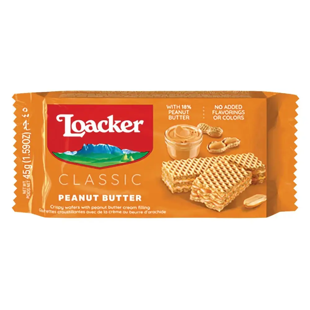 Loacker Classic Crispy Wafer Cookies - Sweet Peanut Butter Flavor, 1.59oz Snack Biscuits, Cookie