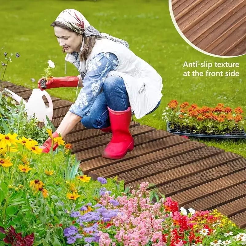 12FT Roll-Up Wooden Garden Walkway - Non-Slip, Weather-Resistant for Lawns, Courtyards