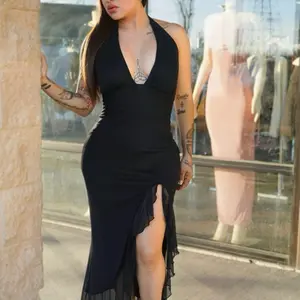 Ruffle midi dress with slit