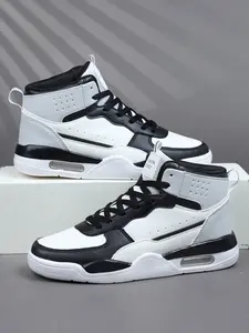 Men's New High-Top Casual Basketball Shoes, Vintage Classic Military Sports Shoes, PU Leather Lace-Up, Thick Sole, Comfortable Breathable