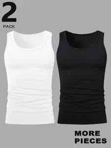 Men's Tank Top Set, Slim Fit, Breathable Soft Fabric, Inner Wear, Fitness, Casual Daily Use, Plain, Graphic Pattern
