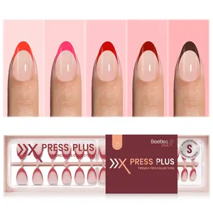 Beetles French Tip Christmas Press On Nails Pink Press On Nails 4 in 1 Nail Tips, Pre-Applied Primer & Base Coat, No File Need DIY Manicure for Fall Nails Extension Christmas Gifts for Women