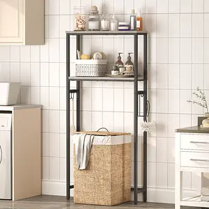 HOOBRO 2-Tier Over Toilet Bathroom Organizer Shelf, Over The Toilet Storage with Toilet Paper Holder and Hooks, Sturdy and Durable, for Bathroom, Toilet, Greige and Black#SpringSale #BigSpringSale