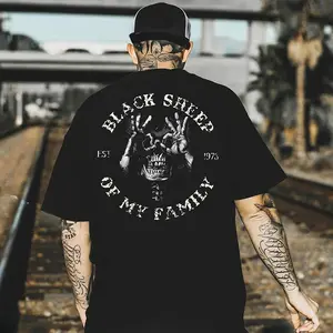 BLACK SHEEP OF MY FAMILY Skull Black Print T-Shirt