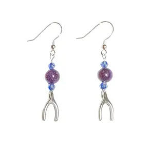 Wishbone Earrings with Purple Crazy Lace with Sterling Silver Hooks