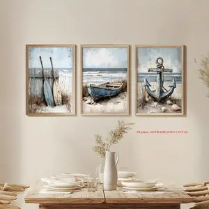 3-Piece Set, Canvas Wall Art, Ocean-Themed Beach Decor, Marine-Inspired Paintings, Suitable for Living Rooms, Bedrooms, Bathrooms, and Offices, Canvas Print, 2D Frameless, Art Wall Decoration