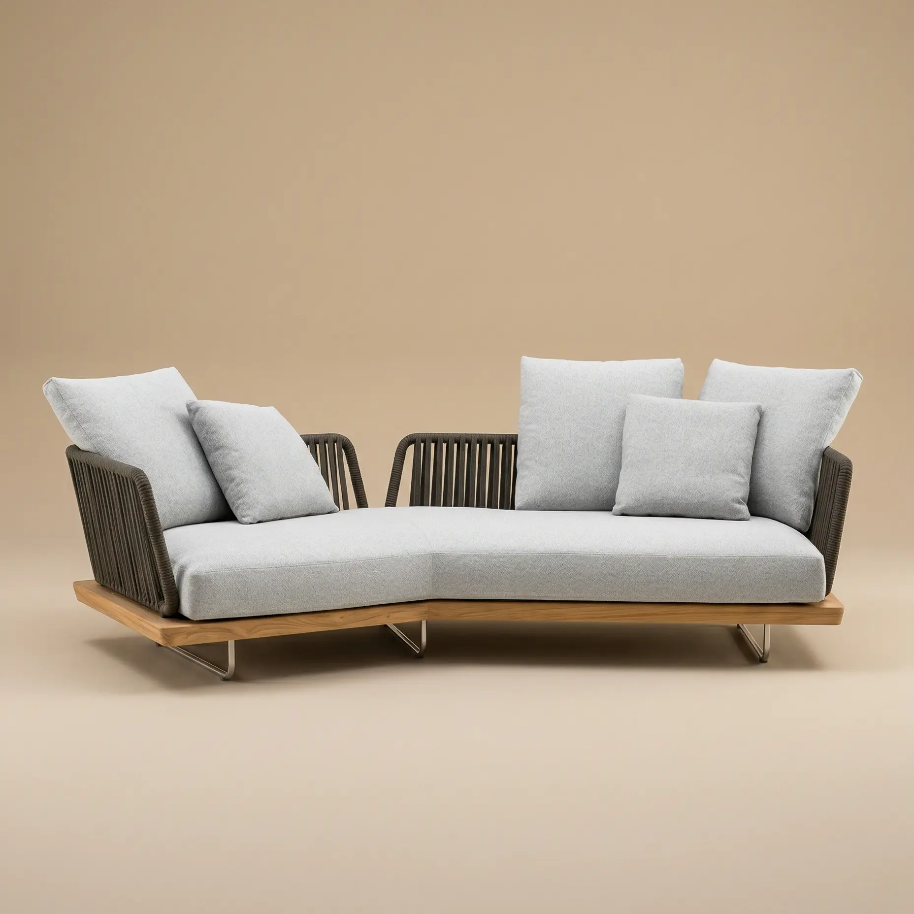 Aegean Sea Teak & Rattan Outdoor Sofa | Mediterranean Coastal Indoor Outdoor Lounge
