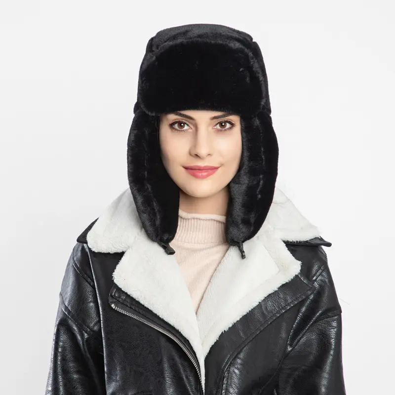 Leifeng outdoor earmuff hat, warm winter ski hat, plush faux fur hat
