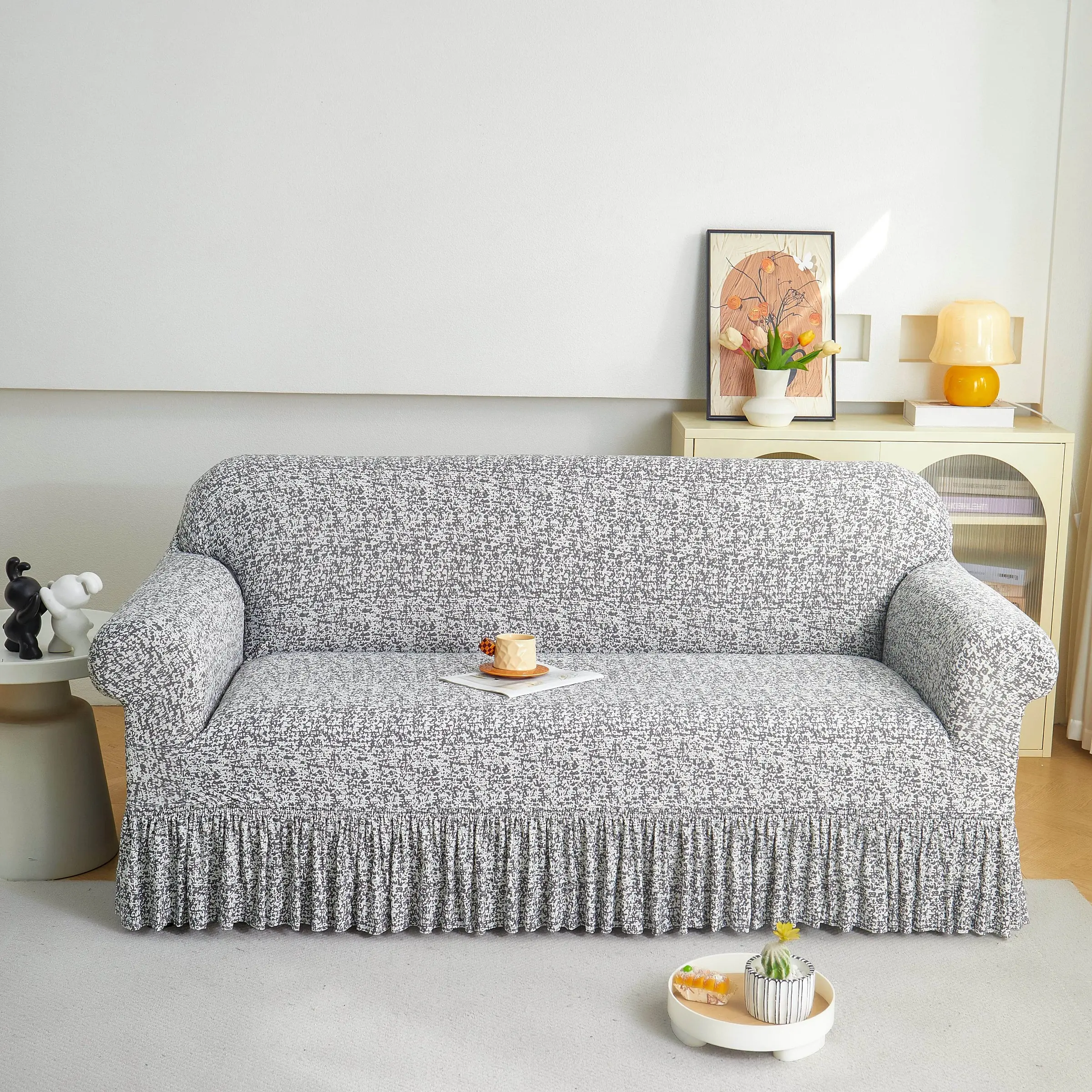 1pc Printed Skirted Sofa Cover All-Season Anti-Slip Universal Washable Sofa Protector Reusable Couch Slipcover Replacement Couch Covers Slipcover For Sofa