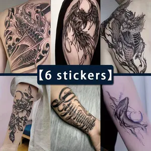 Six Large Herbal Tattoo Stickers, Including Oversized Koi, Unicorn, Undead Bird, Flower, Whale and Two Random Patterns, Lasting 7-15 Days, Suitable for People Who Do Not Want to Get a Tattoo