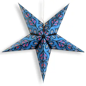 24 Inch Paper Star Lantern, Blue Astral Bloom