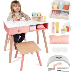 Svan Pretend Nail Salon Wooden Play Set- Run Your Own Salon- Full Playset Includes Nail Polishes, Beauty Caddy, File, Dryer Chair & Stool - For Kids