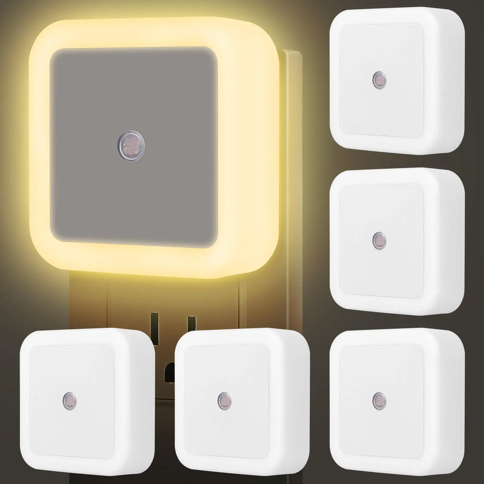 LED Night Light, Plug and Play Dimmable NightLight, 6 Counts/set Home Gadgets, Warm White LED NightLight for Bedroom, Bathroom, Hallway, StudyRoom