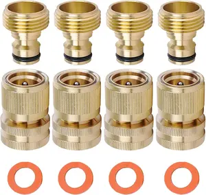 Brass Hose Quick Connect, 3/4 Inch GHT Thread Garden Hose Quick Connector No-Leak Water Hose Quick Connect Fittings Male and Female - 4Packs