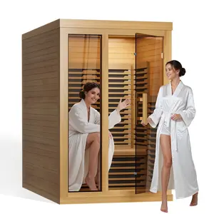 TEHANLD Far Infrared Wooden Sauna Low EMF- 2 Person Personal Sauna for Home Use, Full Spectrum Infrared Sauna, Dual Tempered Glass & Bluetooth Speakers - Indoor Sauna 2000W (Wood Tone)