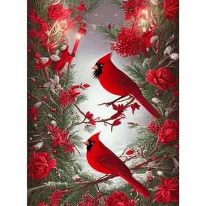 1pc Cardinal Bird Diamond Painting, Round Acrylic (PMMA) Full Drill, Estive Wall Art Decor, Handicraft