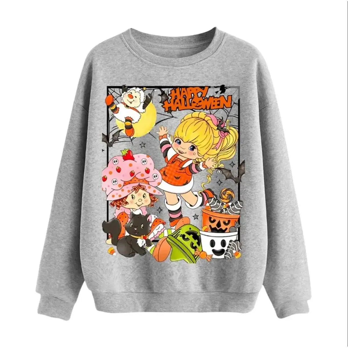 Happy Halloween Strawberry T Shirt Sweatshirt, Cute Retro Witch Shirt, Pumpkin Candy Bucket Crewneck, Ghost Cat Vintage Fall Top, Unisex Sweater Crewneck Tee