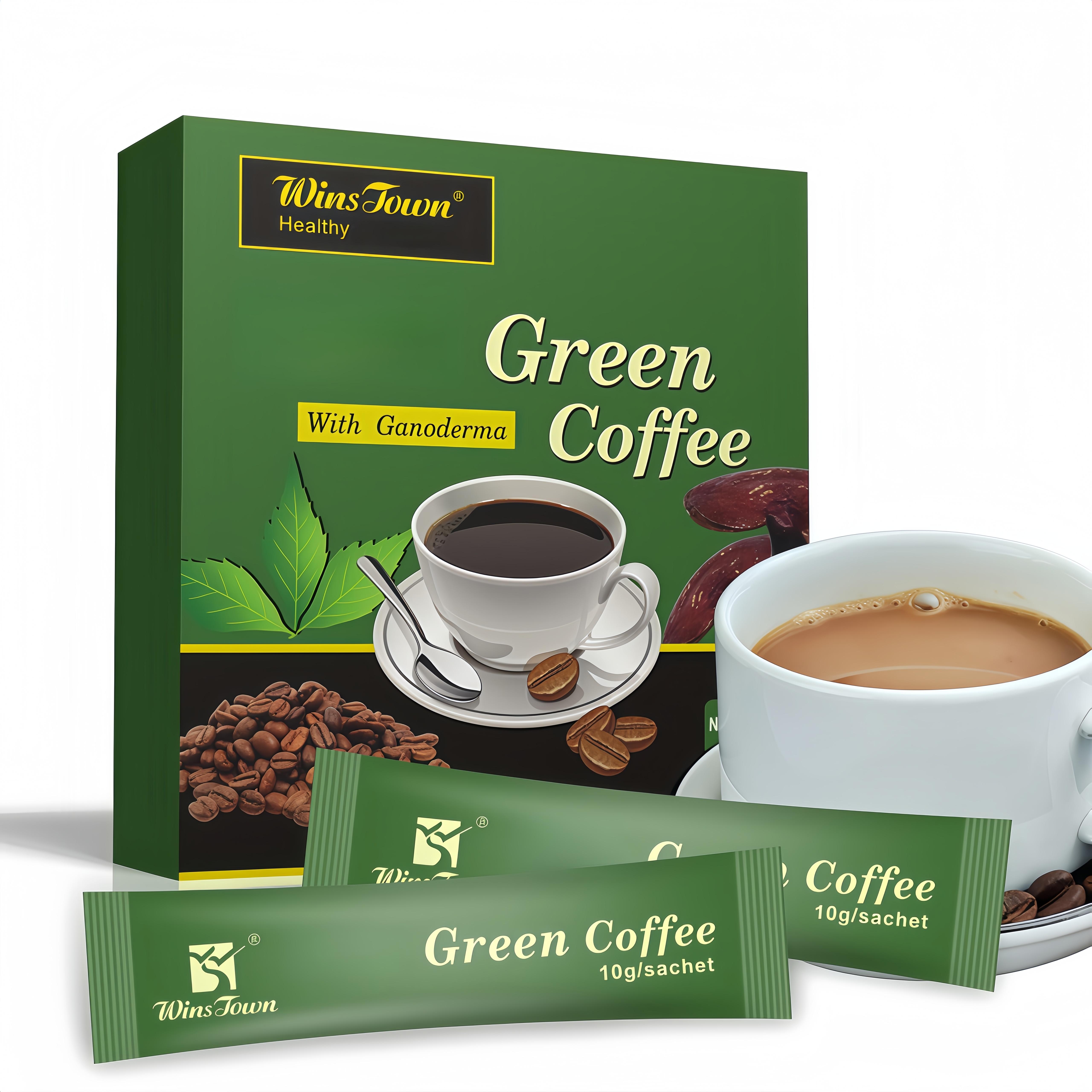 WinsTown Low Fat Green Coffee 180g(18 Sachets), Natural Herbal Blend Flavor Instant Coffee Powder, Ideal for Morning Routines, Midday Boost & Outdoor Travel,Easy Sip Anytime