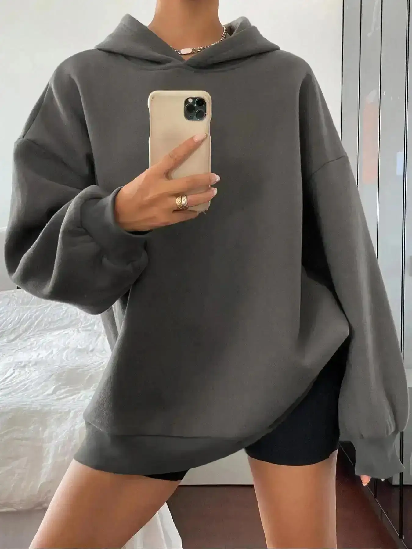 Casual Pullover Hoodie Shoulder Hoodie, Fashion Long Sleeve Hooded Sweatshirt for Daily Holiday Outdoor Wear, Tops Fall & Winter, On The Go, Layered Look, Blouse Design, Flexible Fit, Comfy, Versatile, Oversized