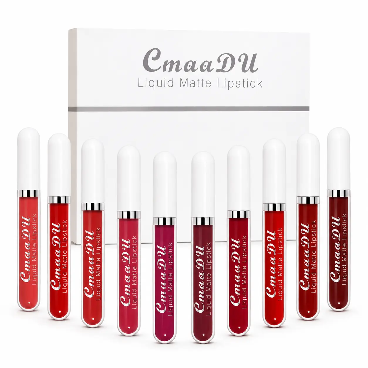 Women's 10 Pcs/Box Assorted Shades Liquid Matte Lipstick Multi-Pack - Dark Deep Bright Ruby, Blood Brick, Plum, Mauve, Rose Red, 24-Hour Long Lasting, Beeswax Infused, Waterproof Wear, Beginner Easy, All Skin Types, Gift for Makeup Enthusiasts, Assorted L