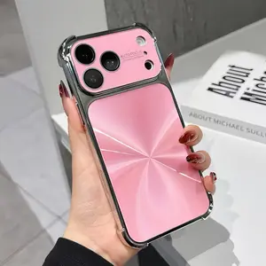 Shockproof CD-Texture Case for iPhone 17 Pro Max 16 15 14 13, Luxury Bling Electroplating Laser Phone Case Quad-Corner Drop-Proof Case with Lens Protector