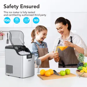 44lbs/24H Countertop Pebble Ice Maker, Portable Compact Chunk Pellet Ice Machine with Self-Cleaning & 24H Timer, Includes Basket and Scoop for Home Office Bar RV