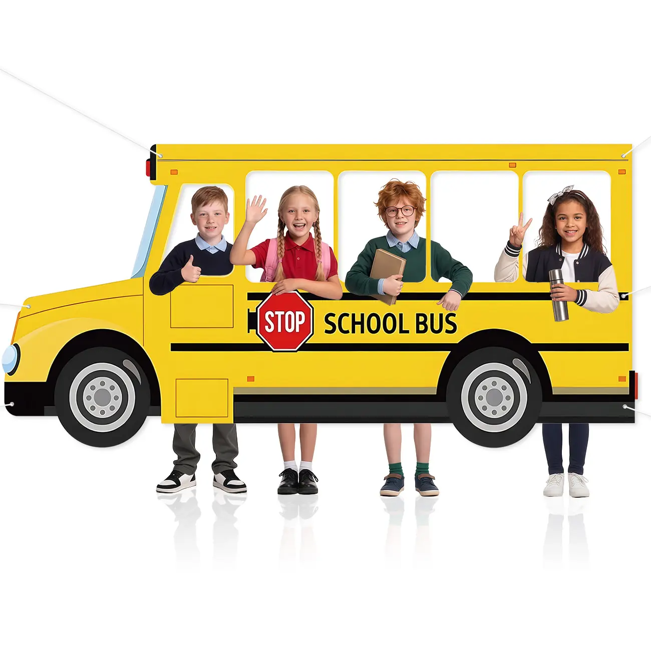 Yellow Bus Selfie Frame Photo Prop Accessory - Playful Back to School First Day Party Decoration, Photobooth Backdrop Supply for Students, Ideal for Parties