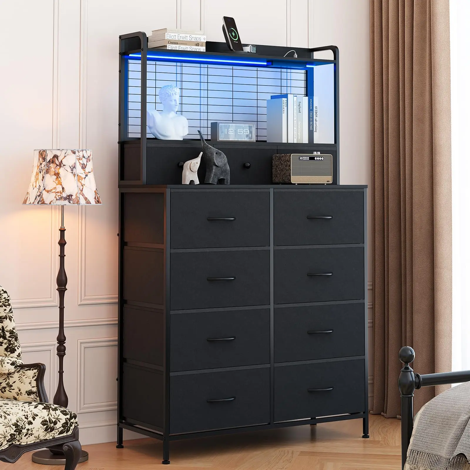 LH-Garvee 15 Drawers Dresser for Bedroom in Black, Grey, Versatile Storage Cabinet with Multiple Compartments for Home Storage and Room Organization